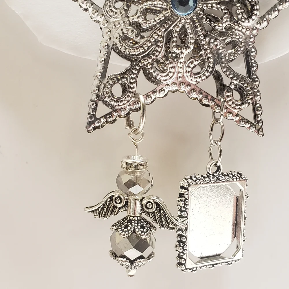 Handmade Beaded Guardian Angel Photo Charm & Silver Star Memorial Charm